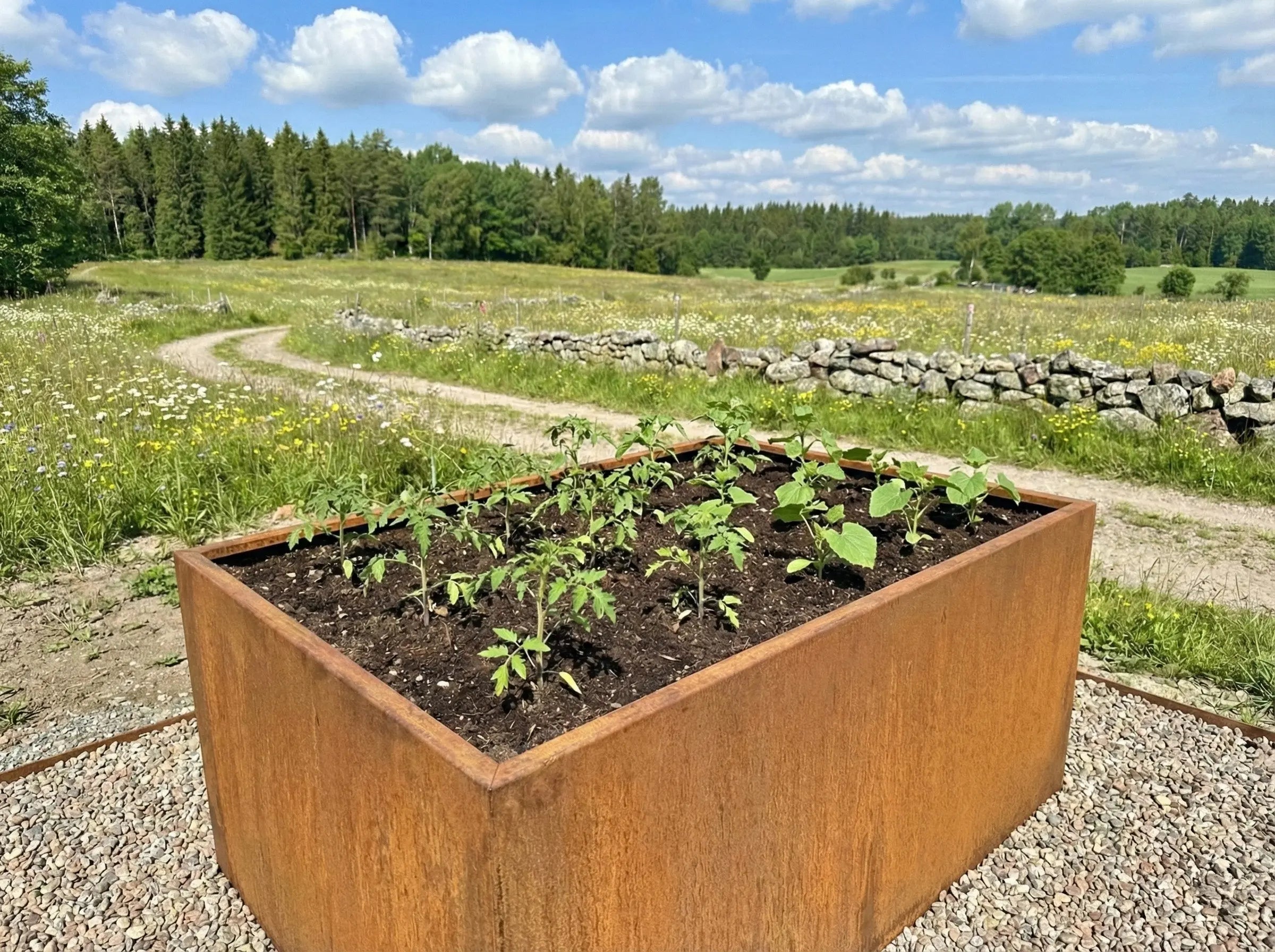 Designplåt Odlingslåda Corten 120x80x60 plantering landet plantor