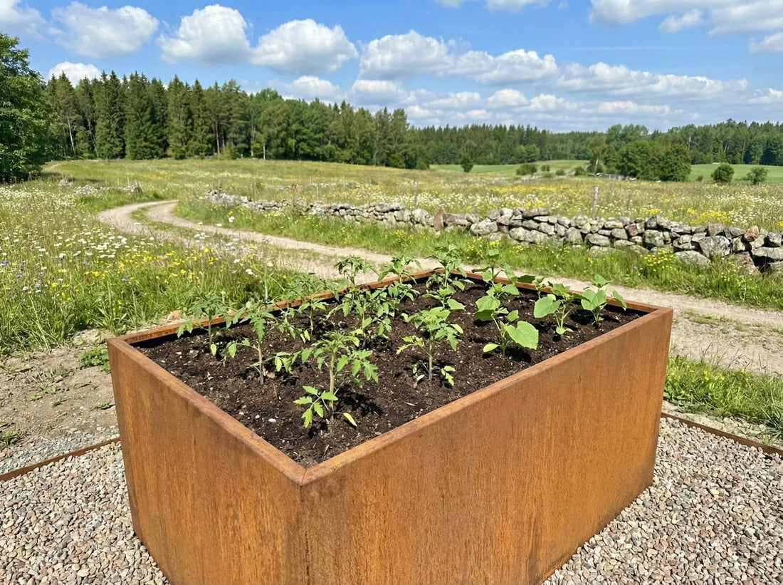 Designplåt Odlingslåda Corten 120x80x60 plantering landet plantor