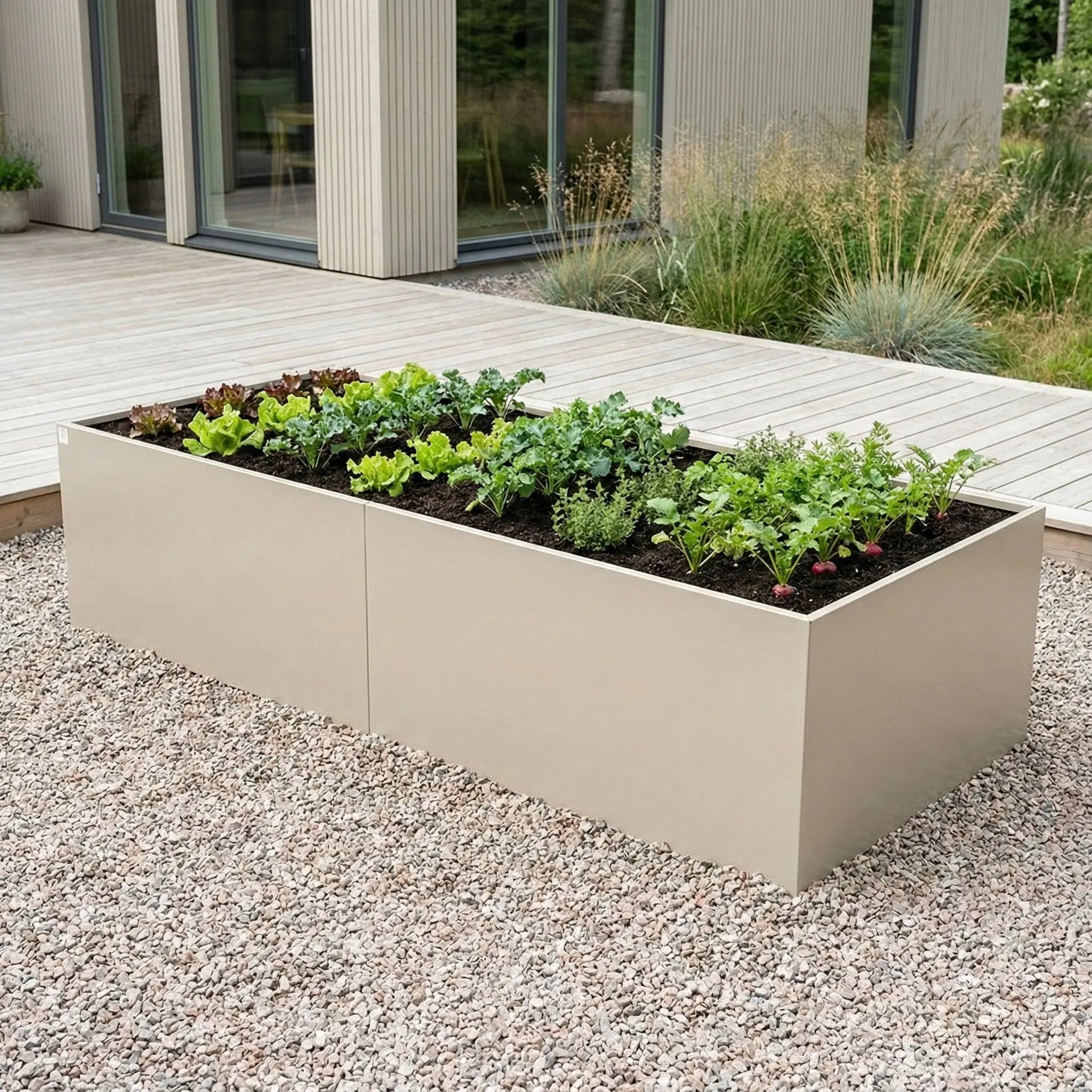 Designplåt Odlingslåda Beige 240x80x60 Odling modern trädgård Side