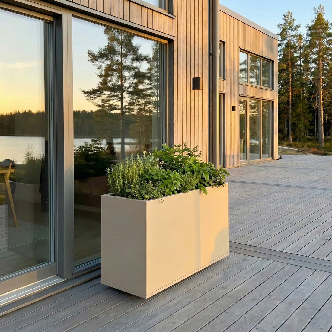 Designplåt Plant Box Beige Svart 80x40x60 Side altan