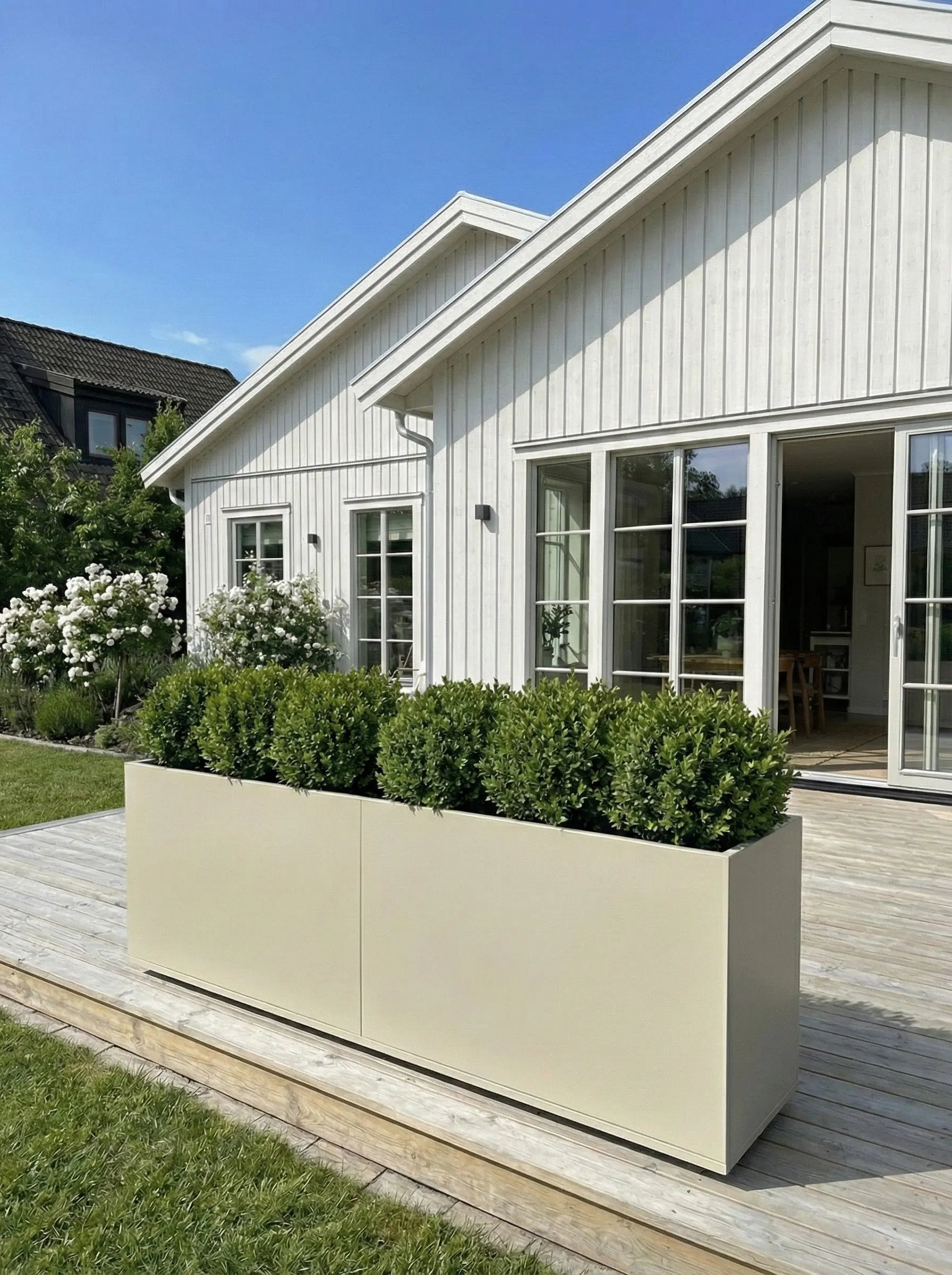 Designplåt Plant Box Flex beige 160x40x60 trall altan modern Front 