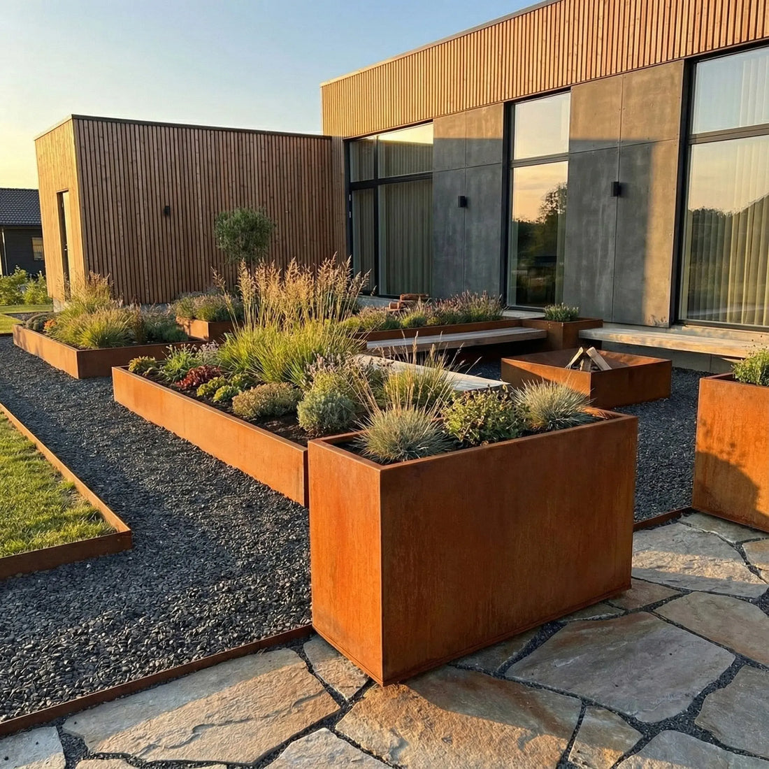 Designplåt Plant Box Flex Corten 80x40x60 Front stenplattor trädgård