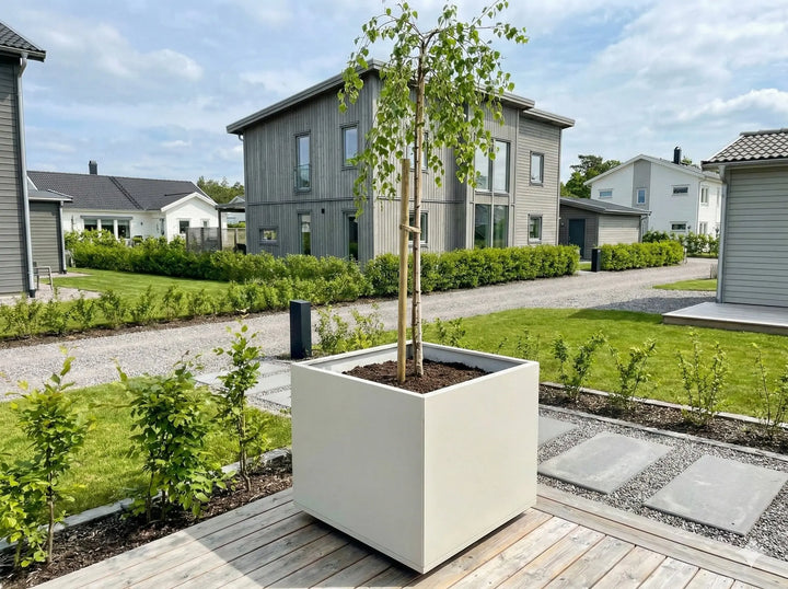 Designplåt Planteringslåda Beige 80x80 modern villaträdgård front