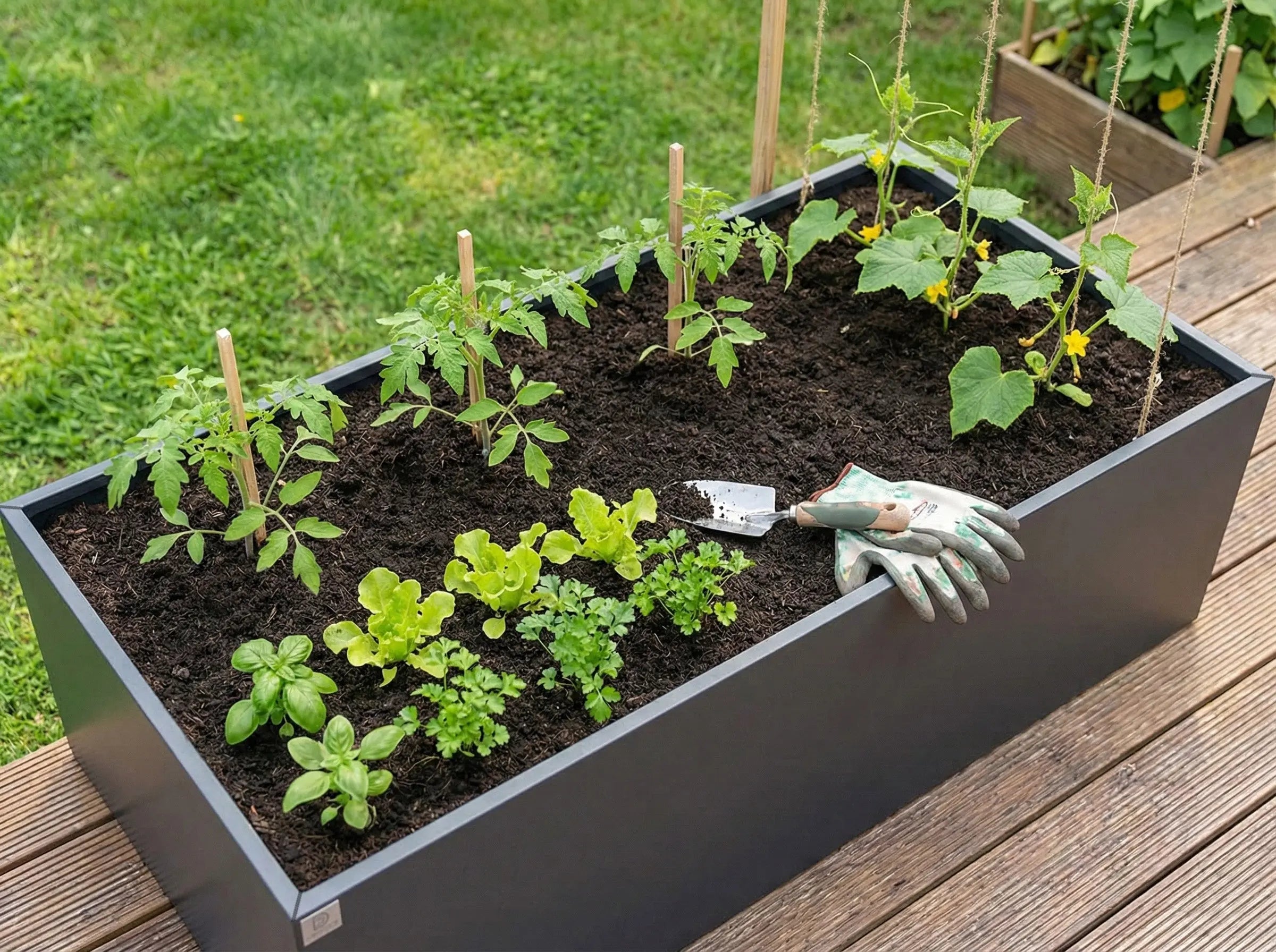 Designplåt Odlingslåda Svart 120x80x60 altan odling plantor top