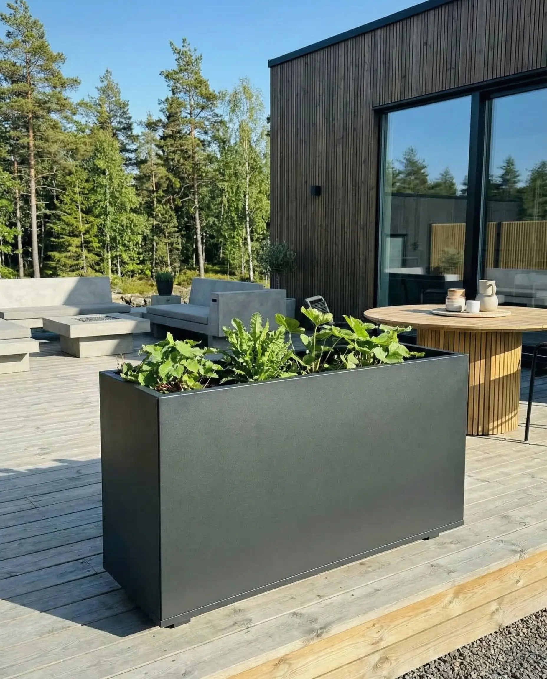 Designplåt Plant Box Flex Svart altan trädäck 120x40x60 Front