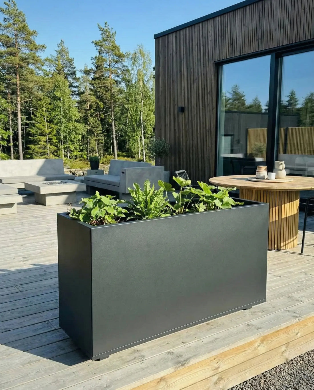 Designplåt Plant Box Flex Svart altan trädäck 120x40x60 Front