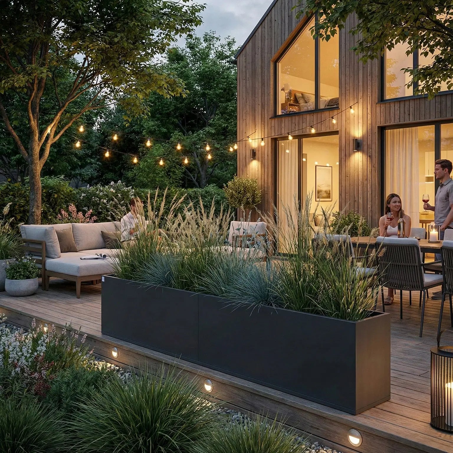 Designplåt Plant Box Flex Svart modern altan 240x40x60 side