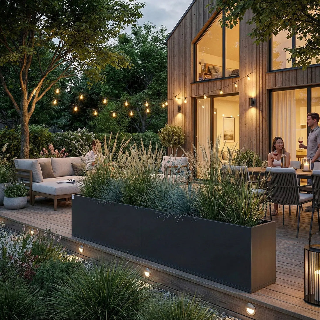 Designplåt Plant Box Flex Svart modern altan 240x40x60 side