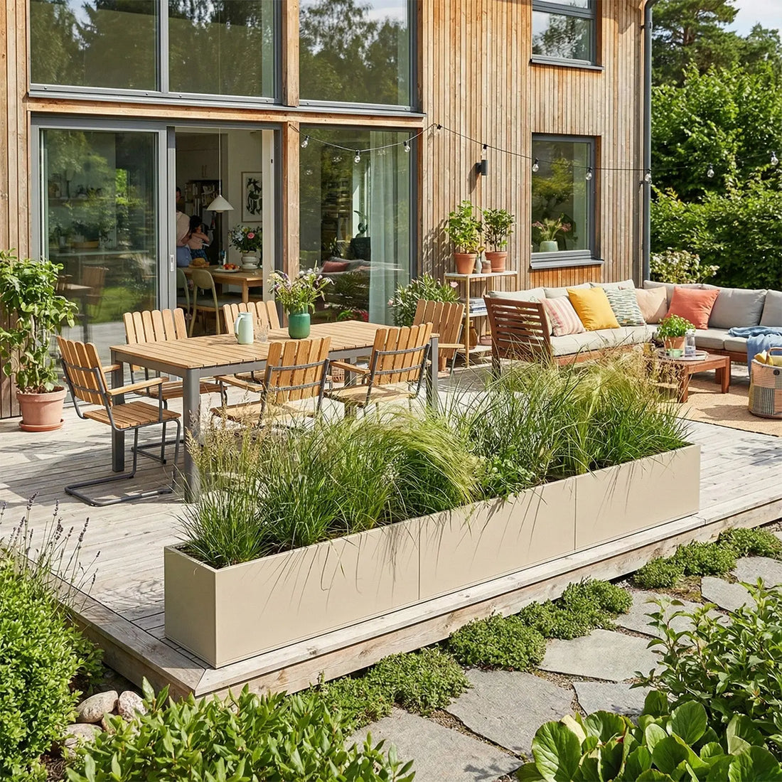 Designplåt Plant Box Flex beige altan modern skandinavisk 360x40x60 Front