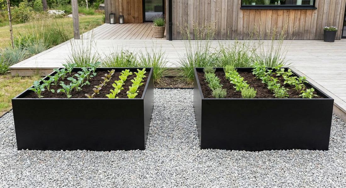 Designplåt Odlingslåda Svart 120x120x60 plantering trädgård Side