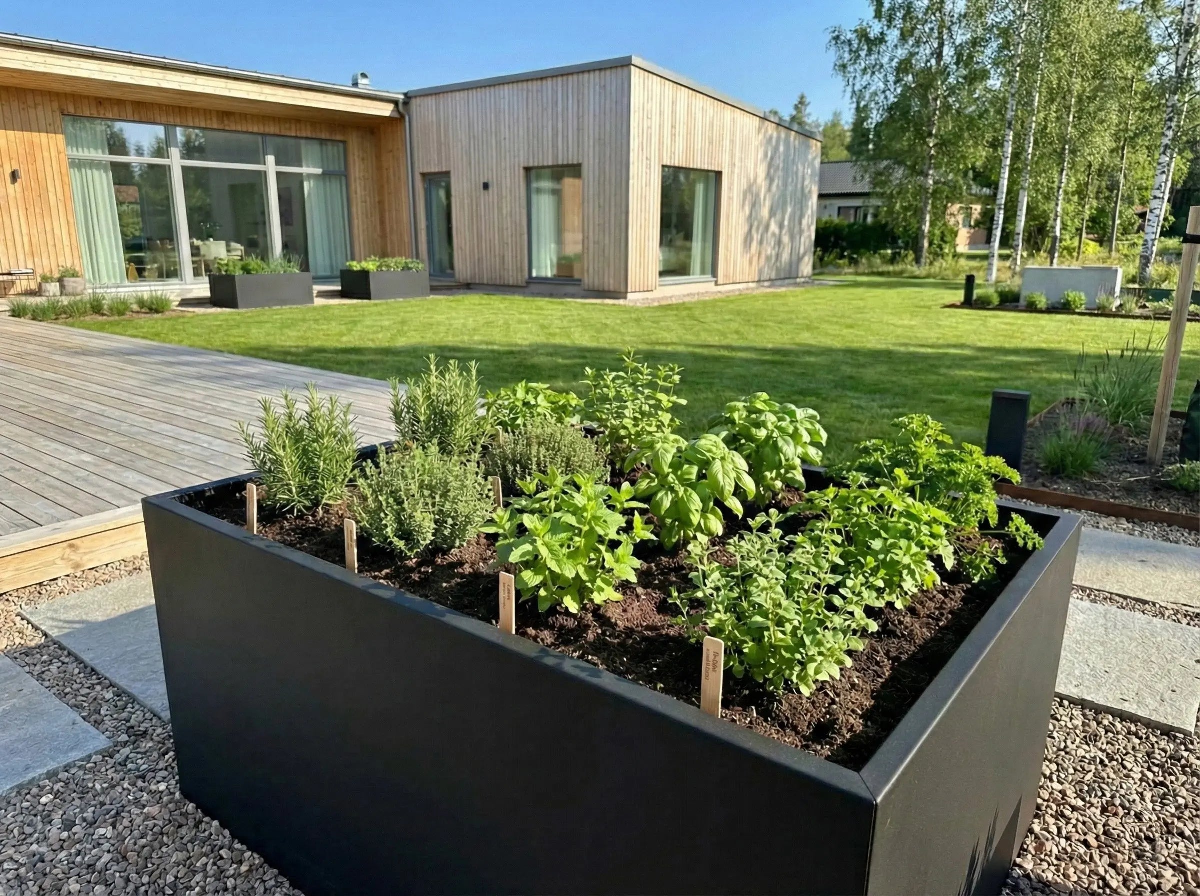 Designplåt Odlingslåda Svart 120x80x60 modern plantering Side