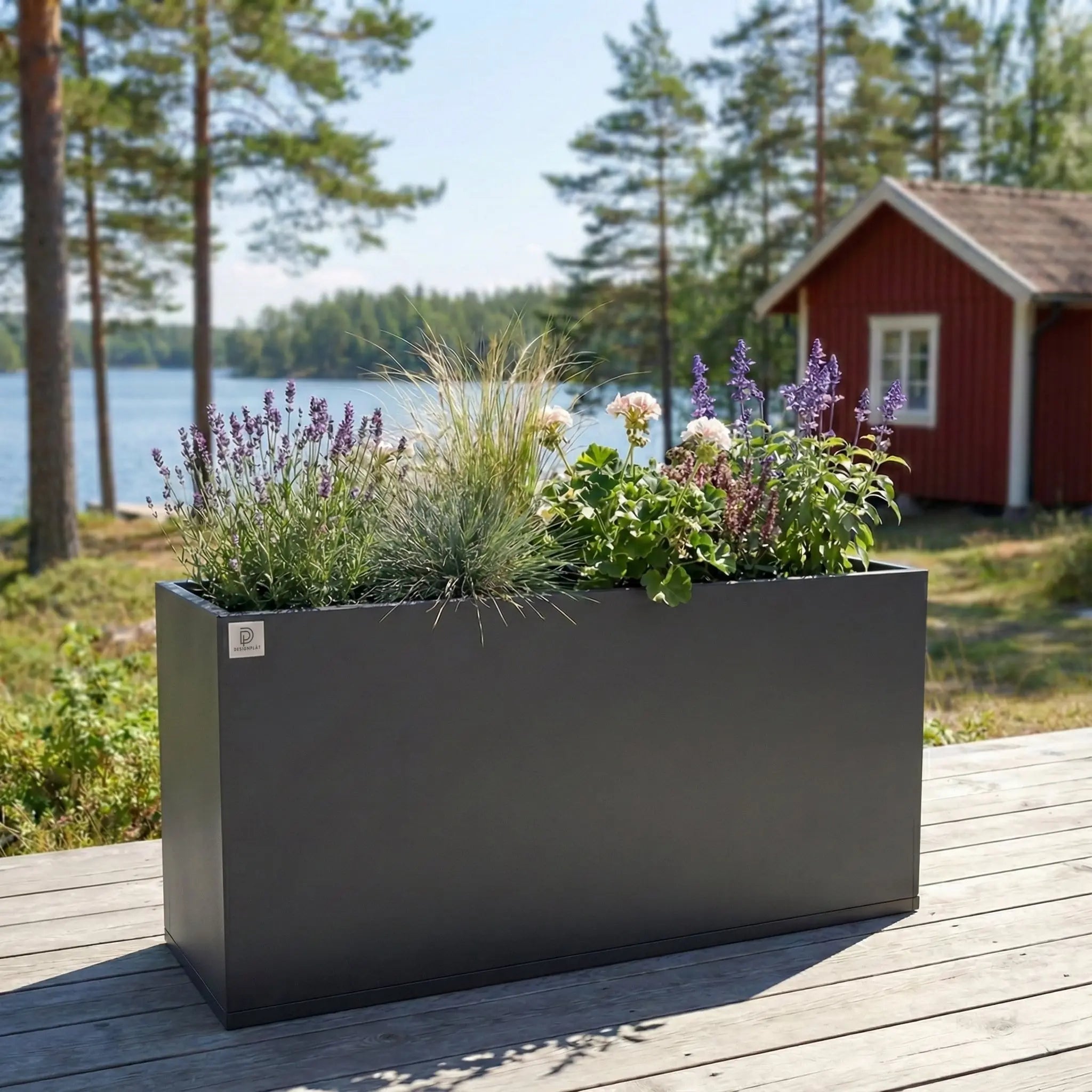 Designplåt Plant Box Flex Svart 120x40x60 Altan trädgård Front